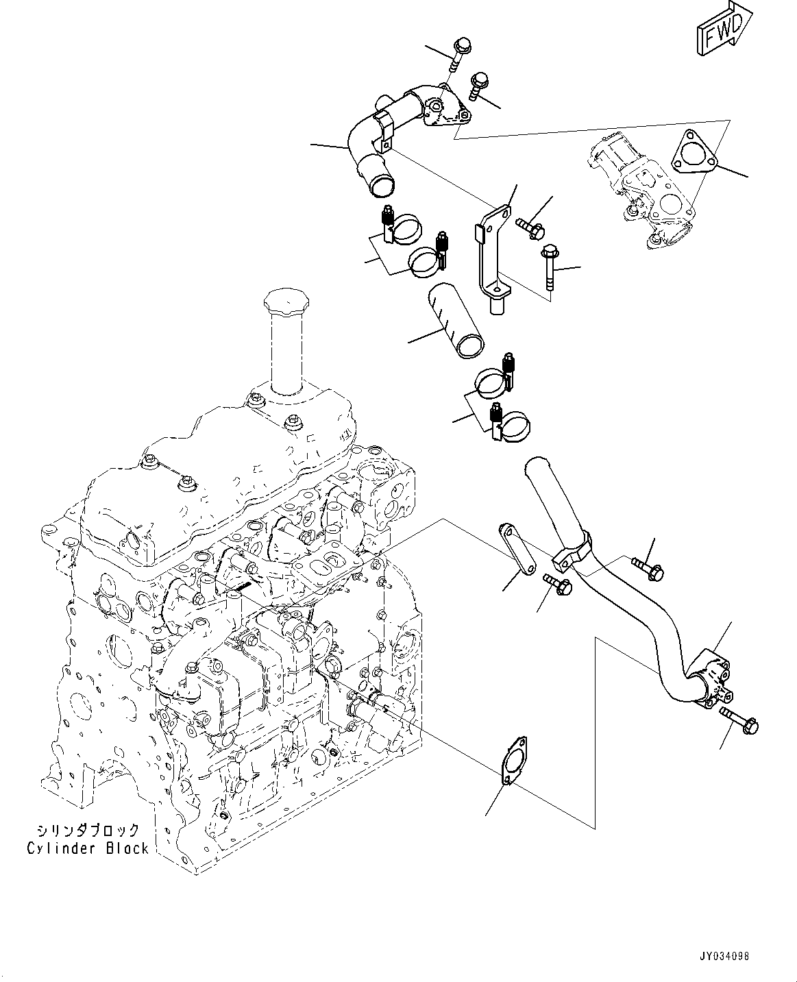 Engines Komatsu / SAA4D107E-3A S/N 22296044-UP (For PW160-11)(PW00007H) / Exhaust Gas Re-circulation (EGR) Cooler Air Piping(A015001 : AER20-001001)