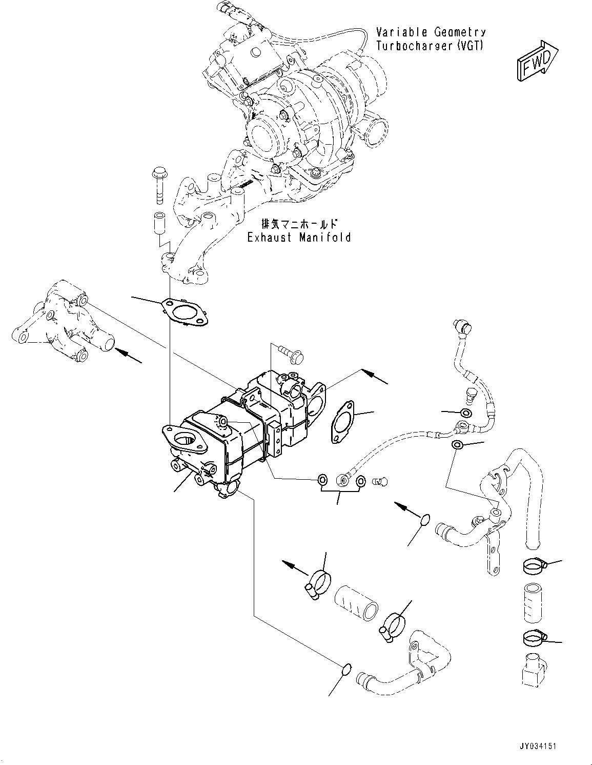 Engines Komatsu / SAA4D107E-3A S/N 22296044-UP (For PW160-11)(PW00007H) / Exhaust Gas Re-circulation (EGR) Cooler(A016001 : A1559-001001)