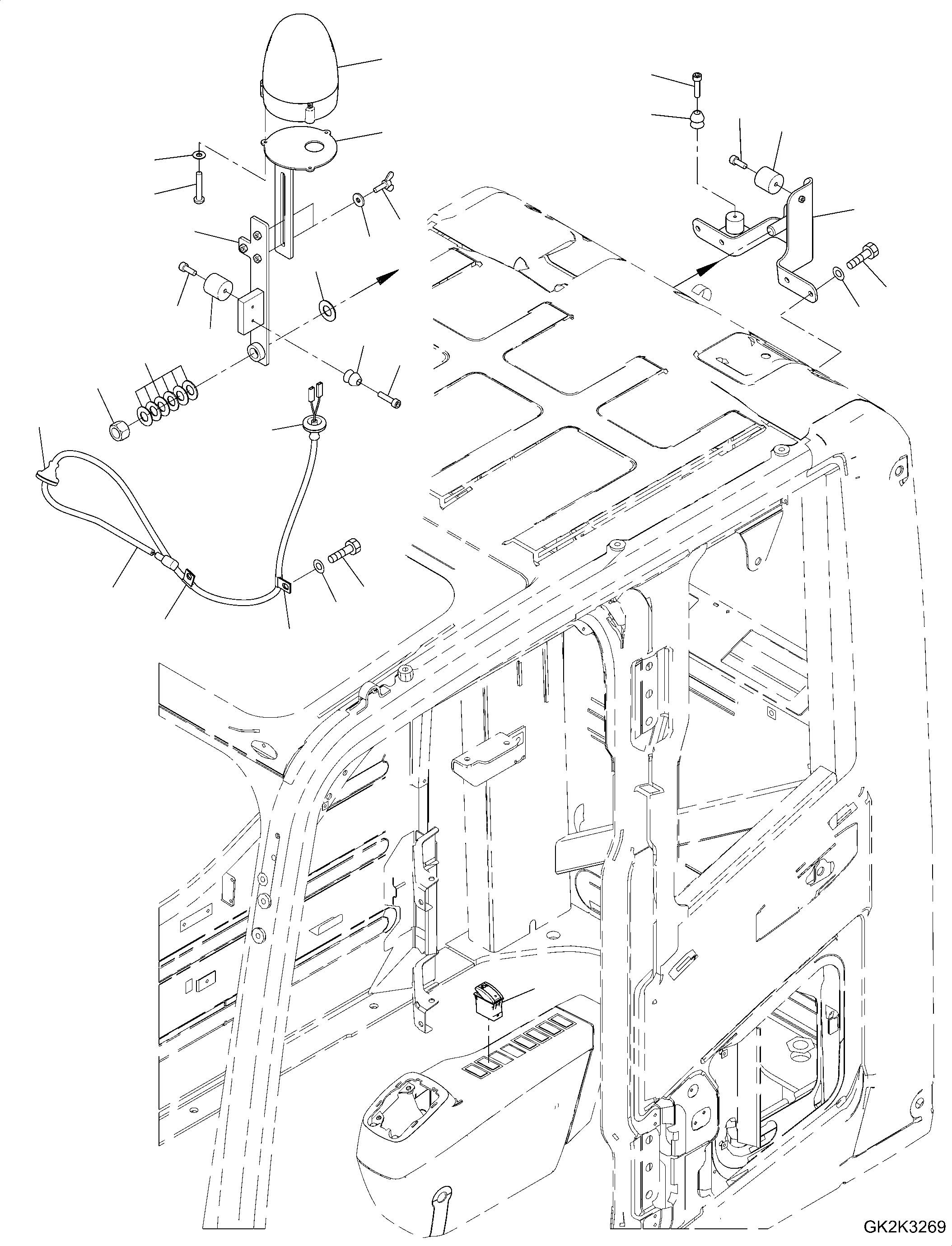 Excavators Komatsu / PW160-11 S/N H65051-UP(PW00008H) / Beacon Lamp, Cab for Top Guard(E021001 : E0340-002001)