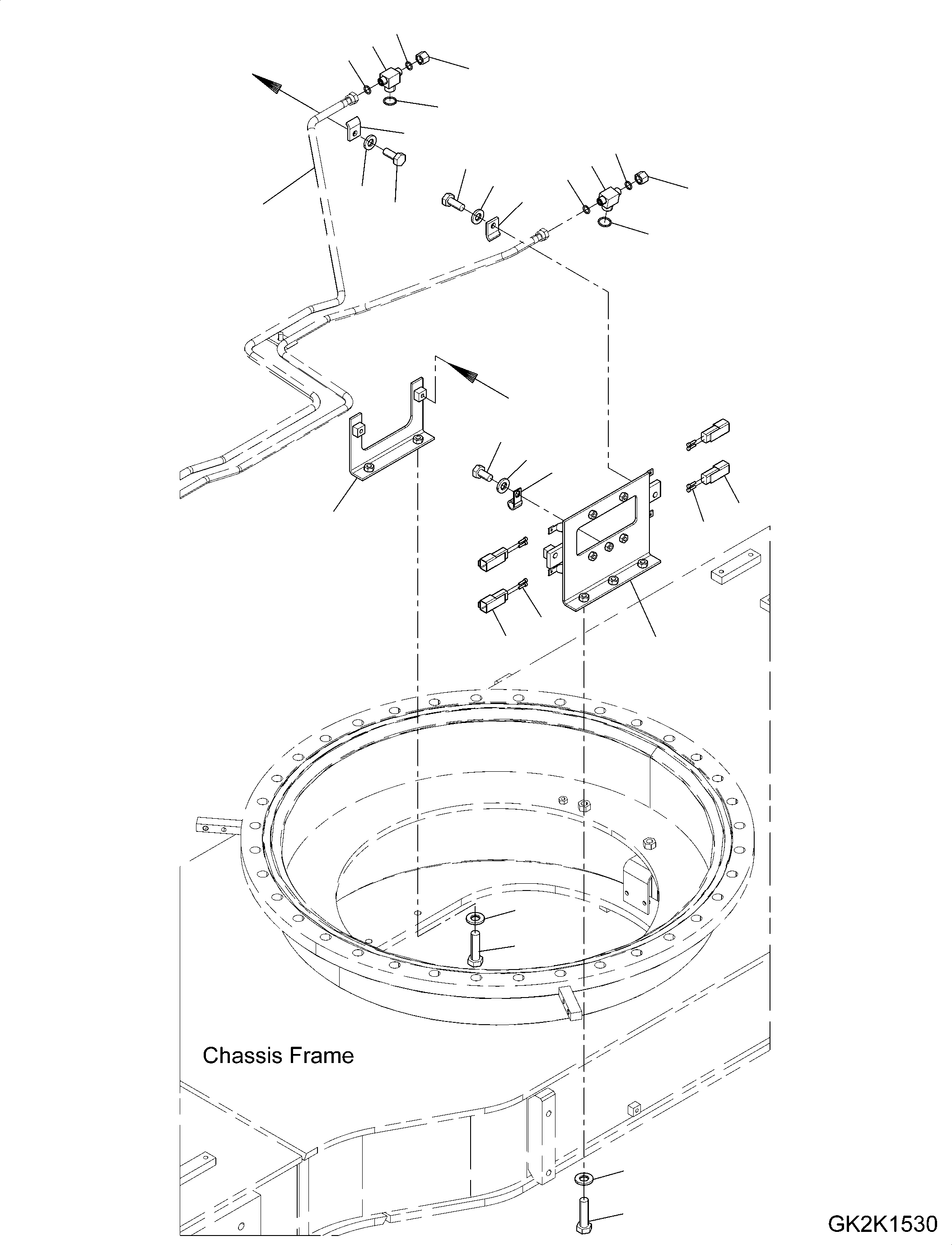 Excavators Komatsu / PW148-10 S/N H52051-UP(PW14810H) / Lower Attachment Piping, Front Dozer Blade - Rear Less, Fittings(P007001 : P1250-004001)