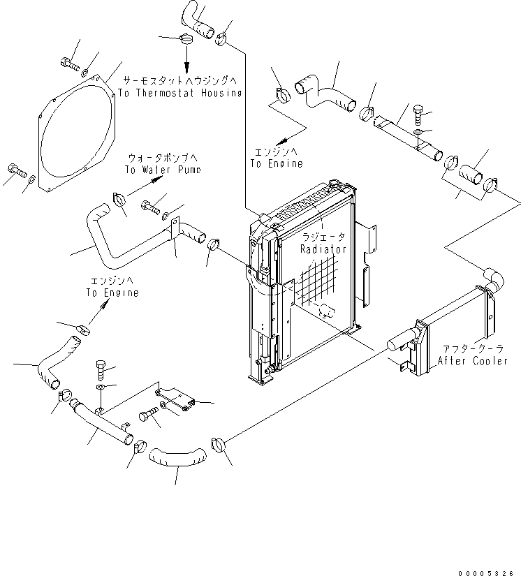 Komatsu parts book diagram for PW150ES-6K S/N K30001-UP: COOLING (PIPING)(#K35001-)