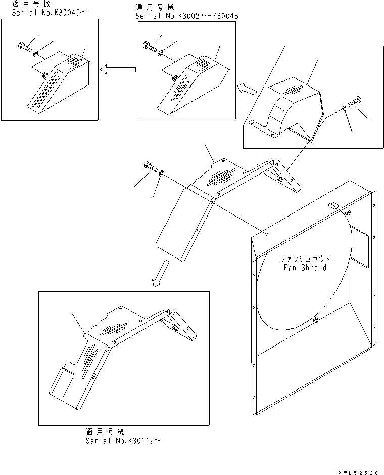 Komatsu parts book diagram for PW150ES-6K S/N K30001-UP: FAN GUARD (WITH AIR CONDITIONER)