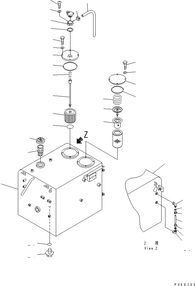 Komatsu parts book diagram for PW150ES-6K S/N K30001-UP: DUAL TANK (FUEL AND HYDRAULIC OIL) (TANK)(#K30001-K34000)
