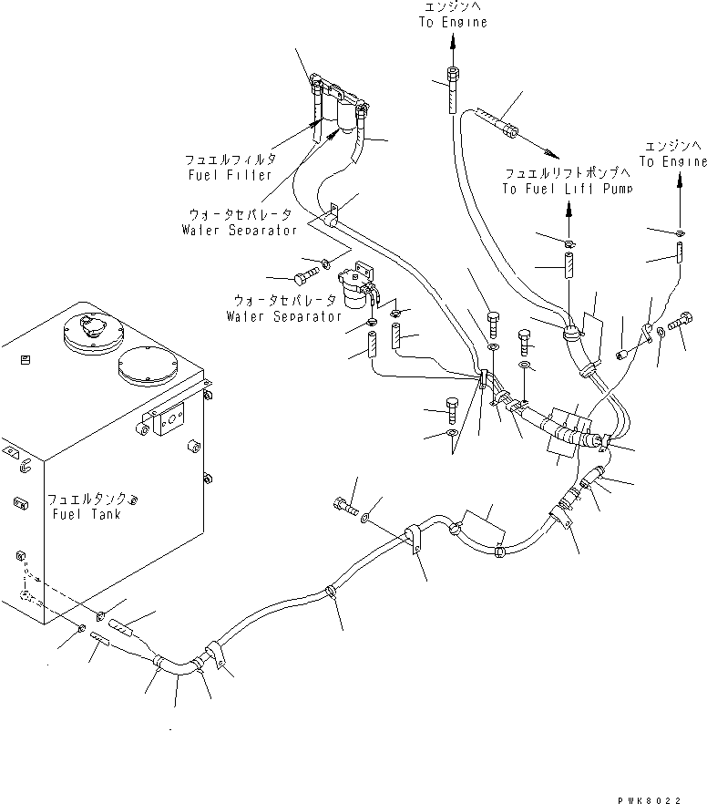 Komatsu parts book diagram for PW150ES-6K S/N K30001-UP: FUEL LINE (PIPING) (WITH WATER SEPARATOR)(#K30001-K35000)