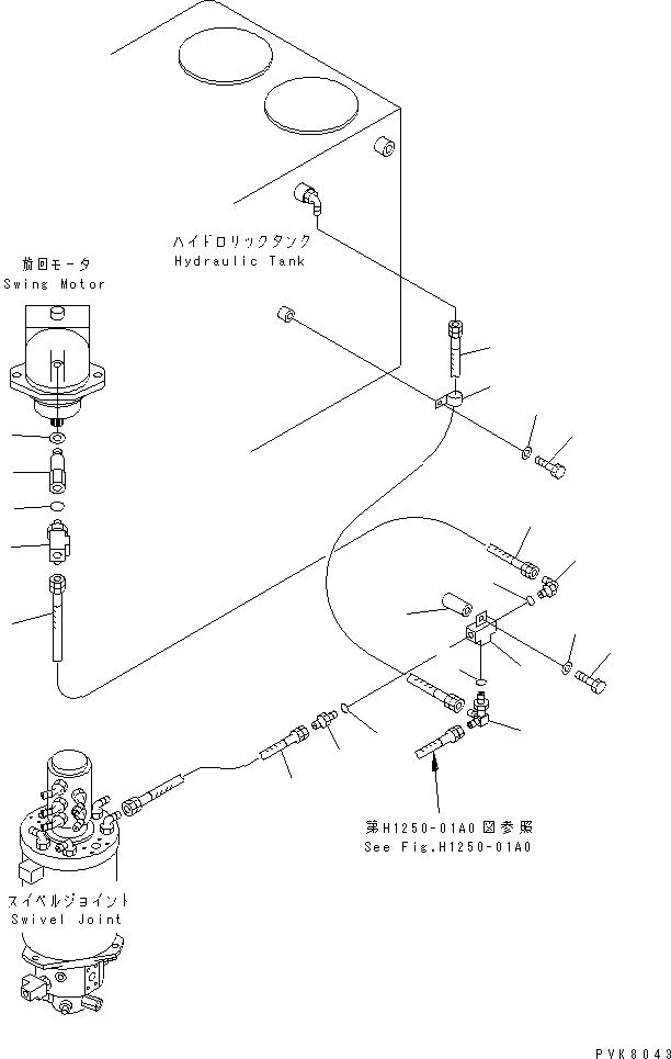 Komatsu parts book diagram for PW150ES-6K S/N K30001-UP: DRAIN LINE (1/2)