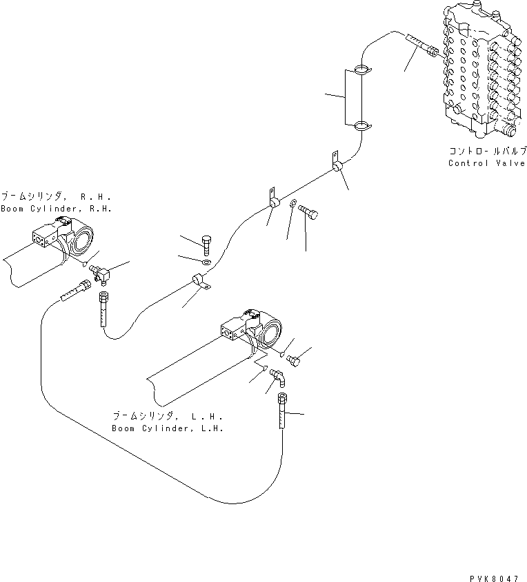Komatsu parts book diagram for PW150ES-6K S/N K30001-UP: BOOM CYLINDER SAFETY VALVE LINE (PILOT PIPING)