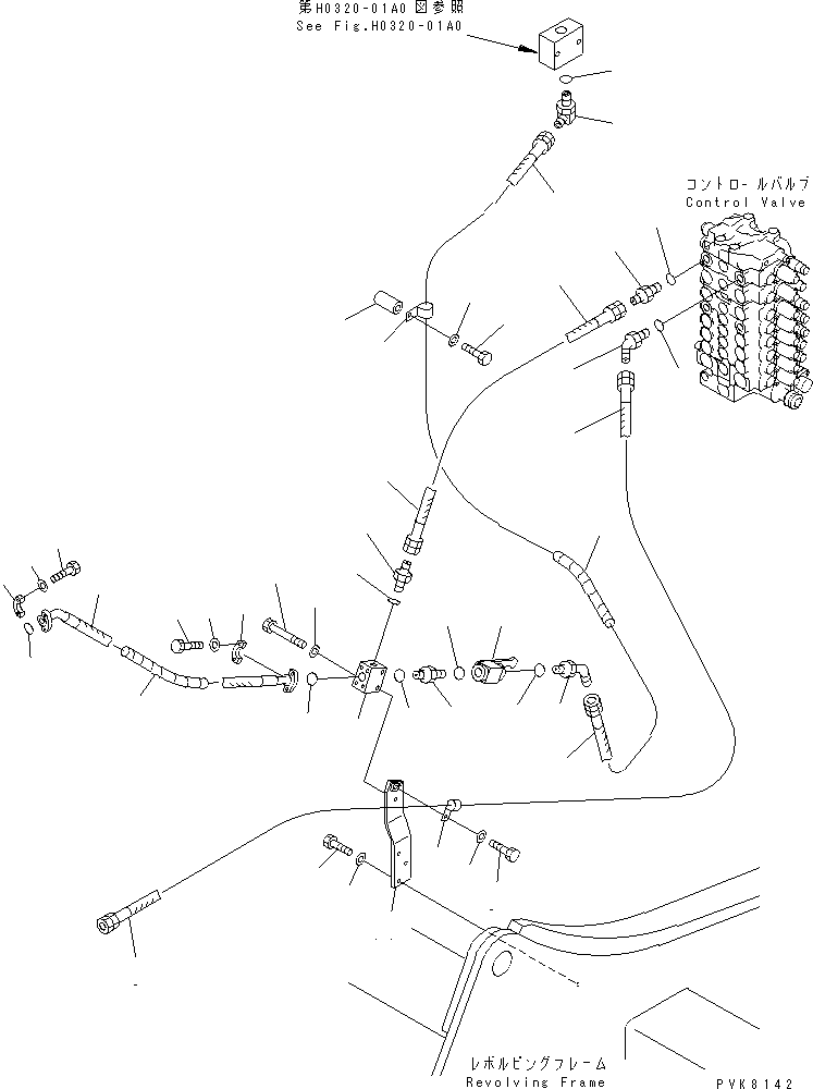 Komatsu parts book diagram for PW150ES-6K S/N K30001-UP: ATTACHMENT LINE (VALVE SIDE)(#K30001-K34000)