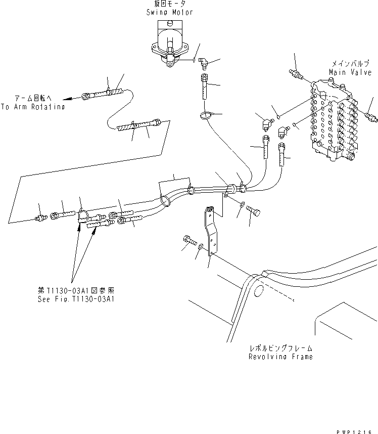 Komatsu parts book diagram for PW150ES-6K S/N K30001-UP: ATTACHMENT LINE (VALVE SIDE) (FOR ROTARY ARM)