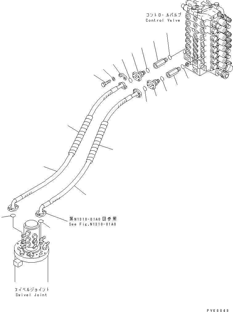 Komatsu parts book diagram for PW150ES-6K S/N K30001-UP: TRAVEL LINES