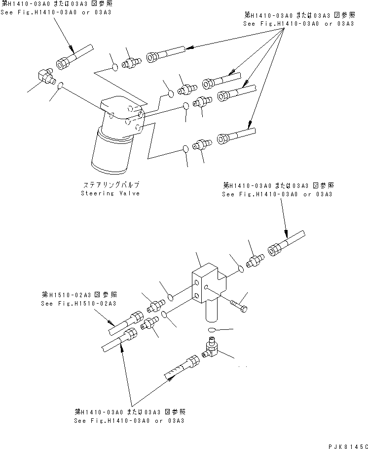 Komatsu parts book diagram for PW150ES-6K S/N K30001-UP: STEERING LINE (ADAPTER AND ELBOW) (ITALIAN SPEC.)