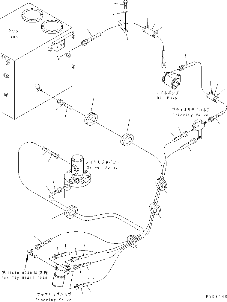 Komatsu parts book diagram for PW150ES-6K S/N K30001-UP: STEERING LINE (HOSE)