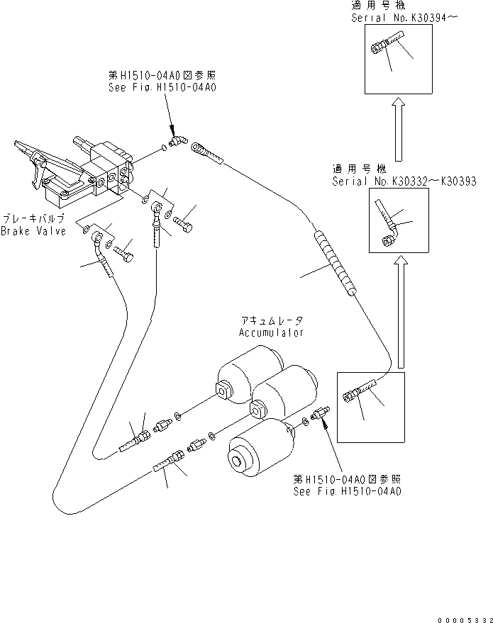Komatsu parts book diagram for PW150ES-6K S/N K30001-UP: BRAKE LINE (VALVE TO ACCUMULATOR)