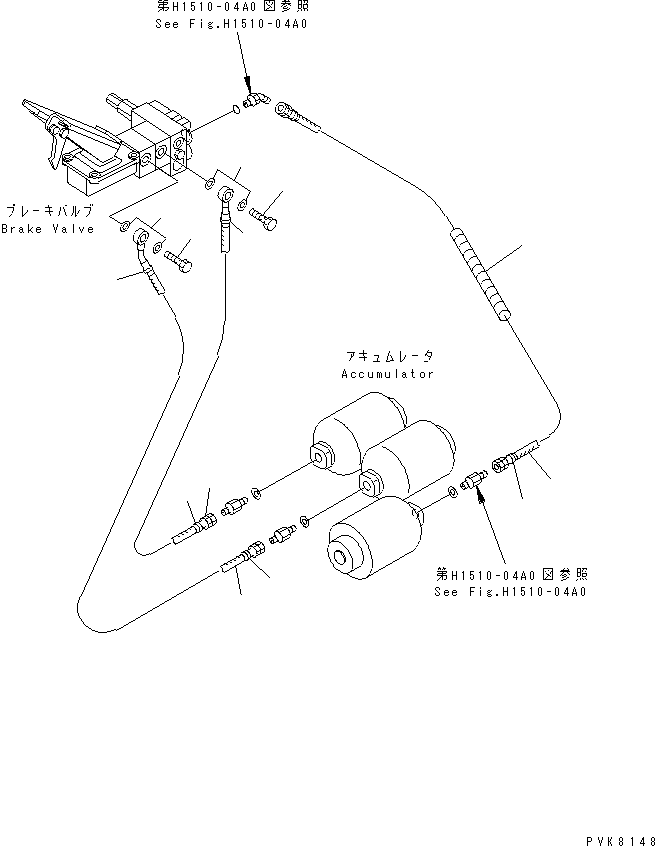 Komatsu parts book diagram for PW150ES-6K S/N K30001-UP: BRAKE LINE (VALVE TO ACCUMULATOR) (ITALIAN SPEC.)