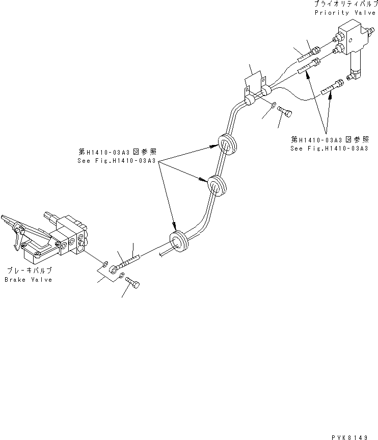 Komatsu parts book diagram for PW150ES-6K S/N K30001-UP: BRAKE LINE (VALVE TO PRIORITY VALVE)