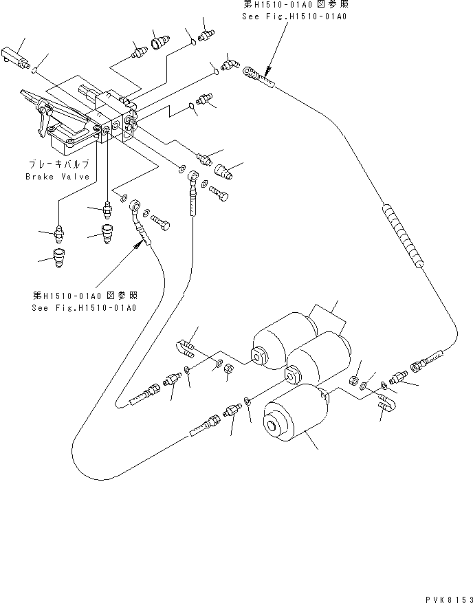 Komatsu parts book diagram for PW150ES-6K S/N K30001-UP: BRAKE LINE (SWITCH AND ACCUMULATOR) (ITALIAN SPEC.)