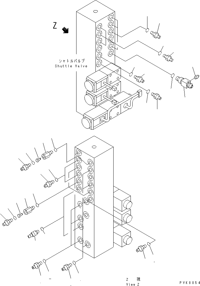Komatsu parts book diagram for PW150ES-6K S/N K30001-UP: SHUTTLE VALVE (CONNECTING PARTS) (1/2)