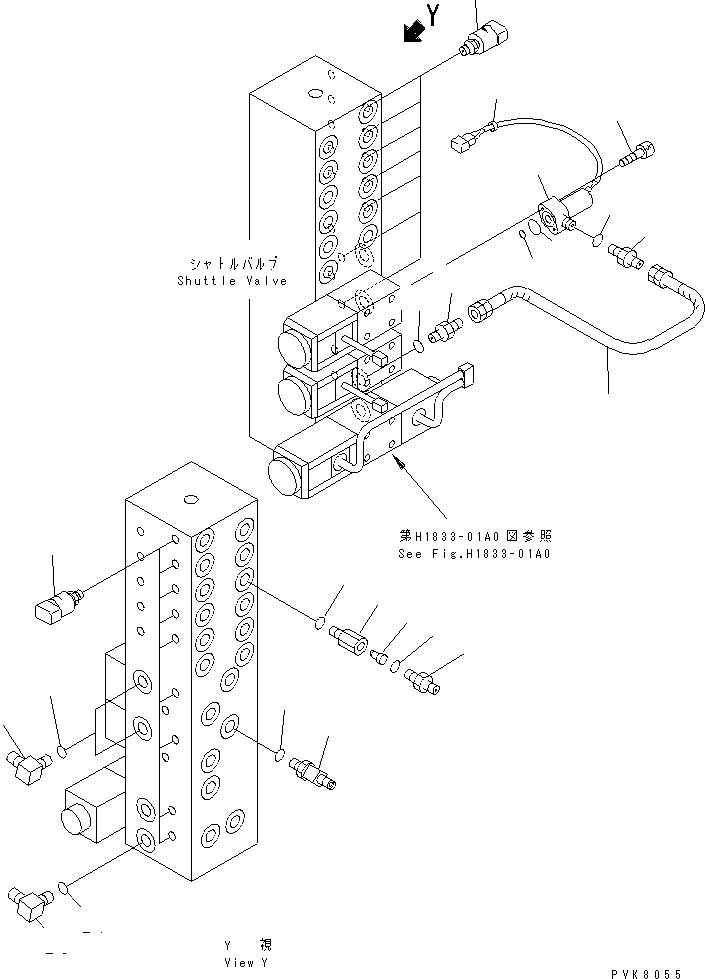 Komatsu parts book diagram for PW150ES-6K S/N K30001-UP: SHUTTLE VALVE (CONNECTING PARTS) (2/2)
