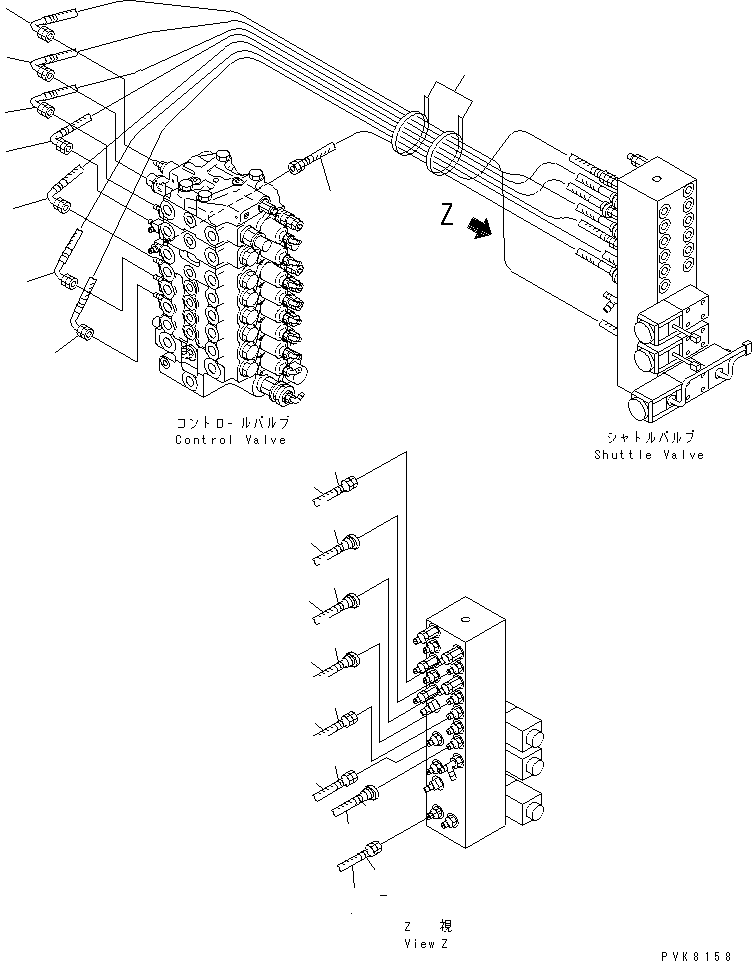 Komatsu parts book diagram for PW150ES-6K S/N K30001-UP: P.P.C. MAIN LINE (VALVE P.P.C. LINES) (R.H.)