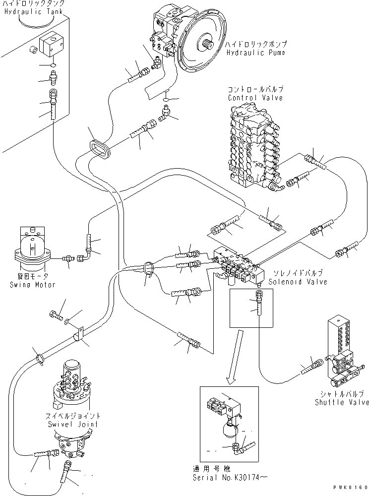 Komatsu parts book diagram for PW150ES-6K S/N K30001-UP: SOLENOID VALVE PIPING