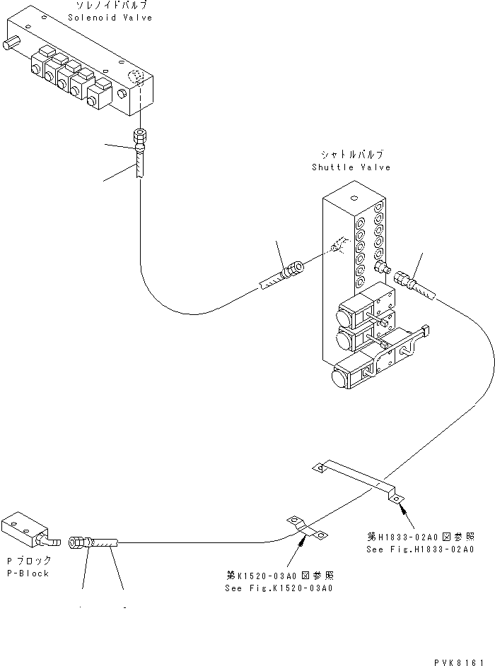 Komatsu parts book diagram for PW150ES-6K S/N K30001-UP: SHUTTLE VALVE LINE (P-PORT PIPING)