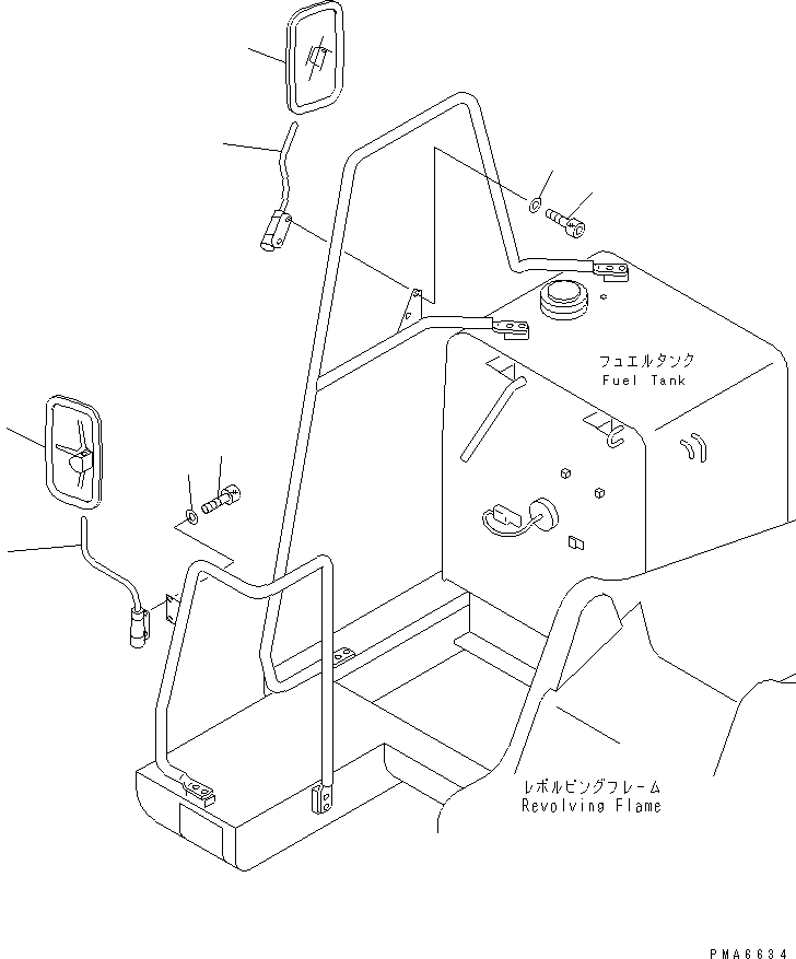 Komatsu parts book diagram for PW150ES-6K S/N K30001-UP: REAR VIEW MIRROR R.H.