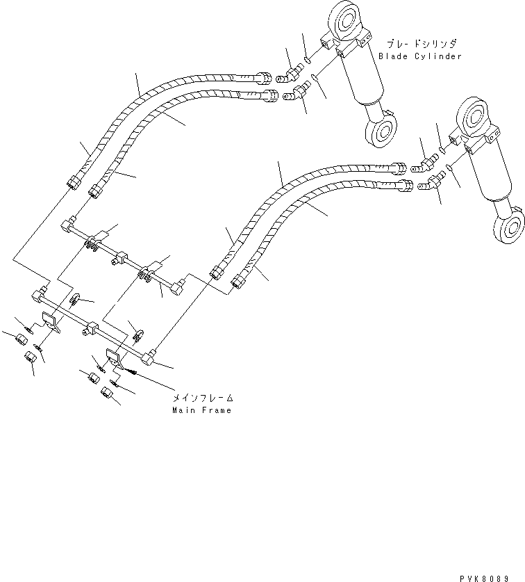 Komatsu parts book diagram for PW150ES-6K S/N K30001-UP: FRONT OUTRIGGER AND REAR DOZER PIPING (2/4)
