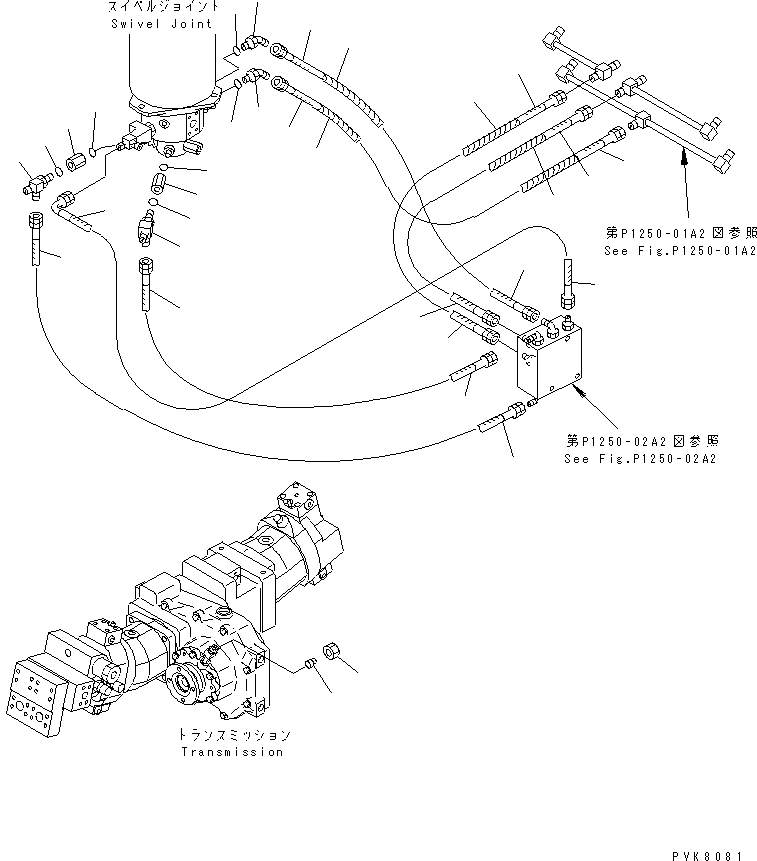 Komatsu parts book diagram for PW150ES-6K S/N K30001-UP: REAR OUTRIGGER PIPING (3/4)