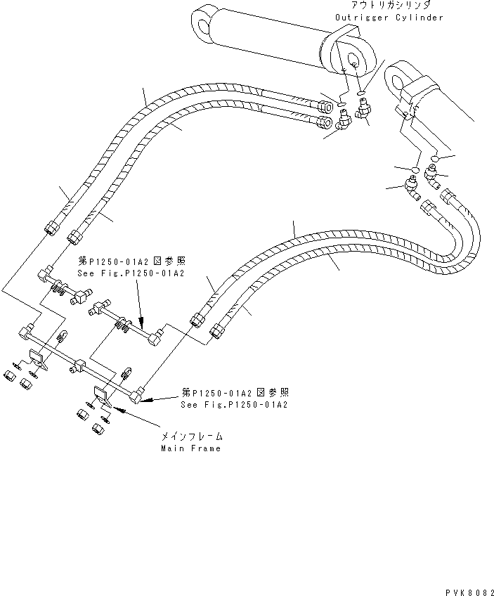 Komatsu parts book diagram for PW150ES-6K S/N K30001-UP: REAR OUTRIGGER PIPING (4/4)