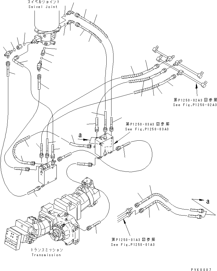 Komatsu parts book diagram for PW150ES-6K S/N K30001-UP: FRONT DOZER AND REAR OUTRIGGER PIPING (4/4)