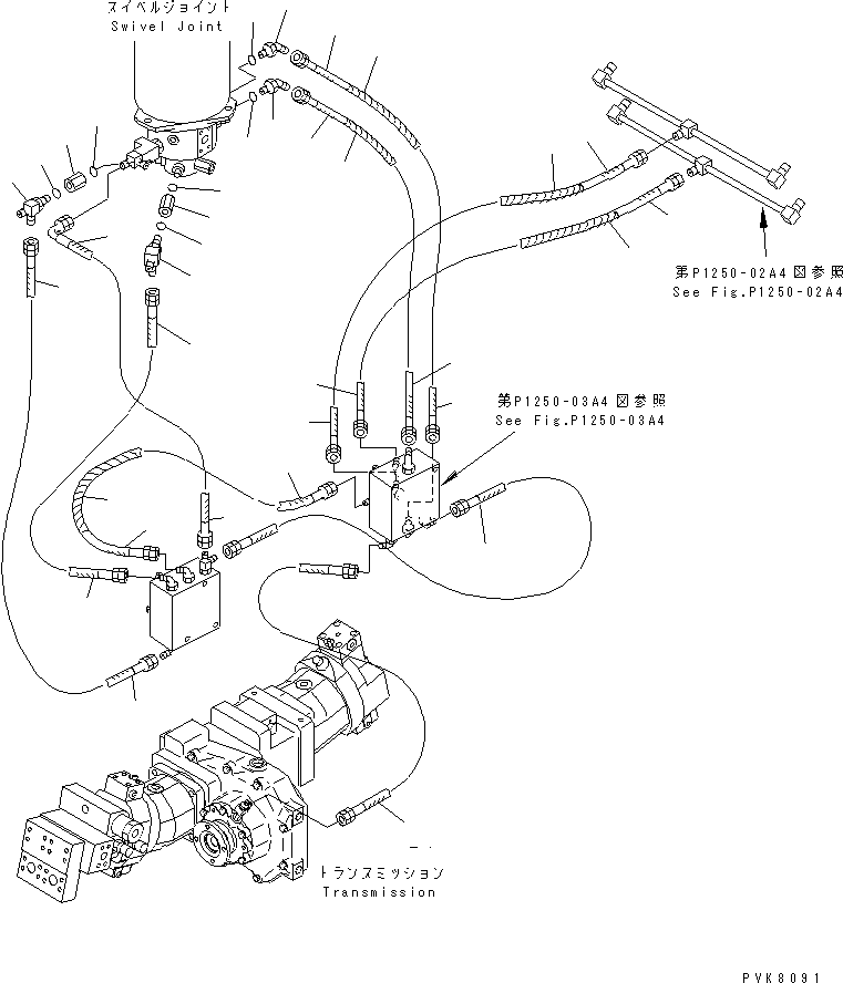 Komatsu parts book diagram for PW150ES-6K S/N K30001-UP: FRONT OUTRIGGER AND REAR DOZER PIPING (4/4)