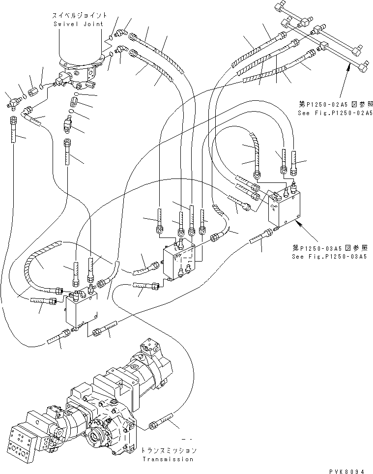 Komatsu parts book diagram for PW150ES-6K S/N K30001-UP: FOUR OUTRIGGER PIPING (4/4)