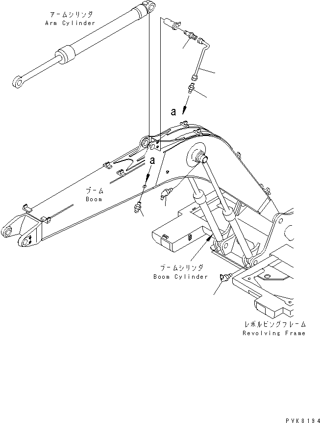 Komatsu parts book diagram for PW150ES-6K S/N K30001-UP: 1-PIECE BOOM (LUBRICATION PIPING)