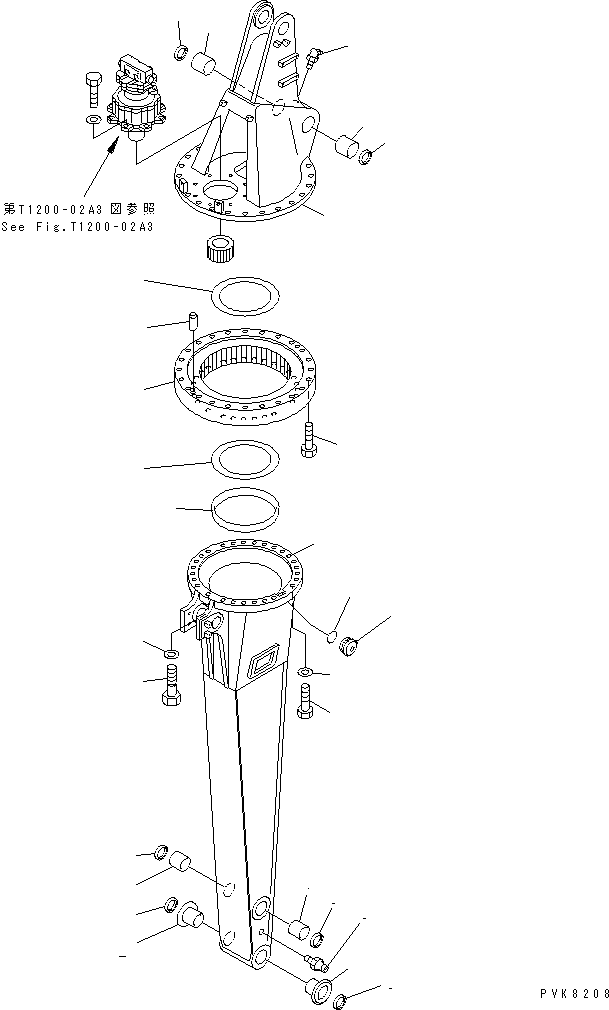 Komatsu parts book diagram for PW150ES-6K S/N K30001-UP: ROTARY ARM (UPPER AND LOWER ARM)