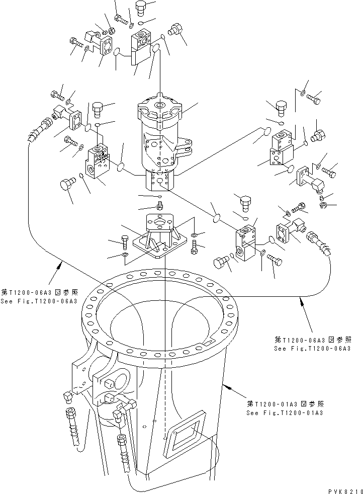 Komatsu parts book diagram for PW150ES-6K S/N K30001-UP: ROTARY ARM (SWIVEL JOINT) (1/2)