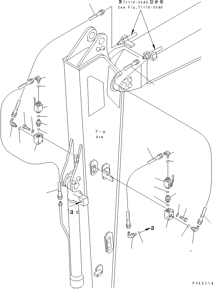 Komatsu parts book diagram for PW150ES-6K S/N K30001-UP: ARM (PIPING) (3.0M)