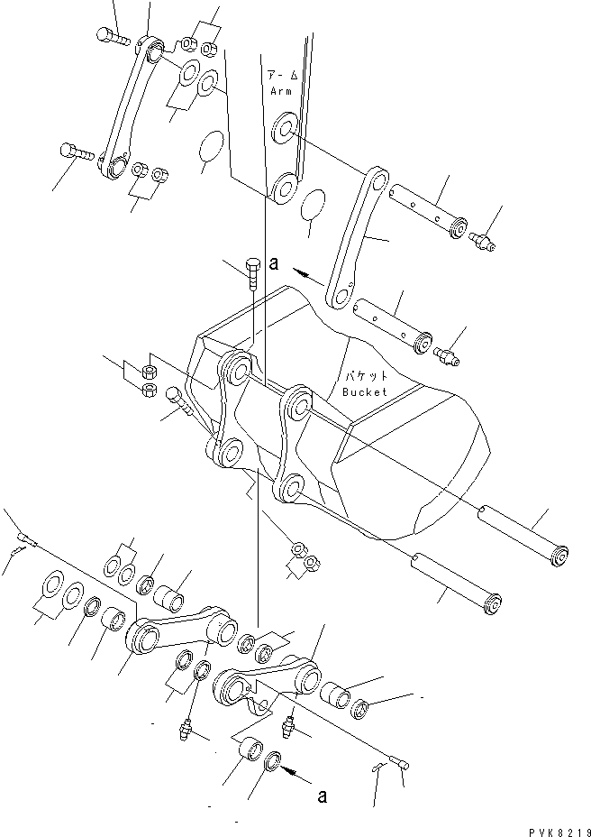 Komatsu parts book diagram for PW150ES-6K S/N K30001-UP: BUCKET LINK AND PINS (1/2)