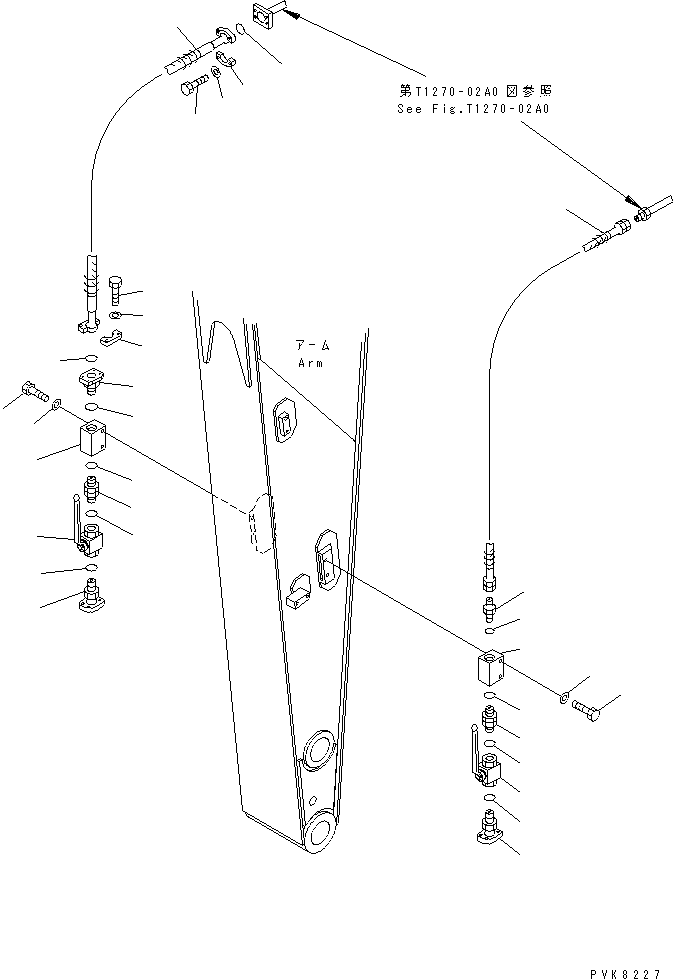 Komatsu parts book diagram for PW150ES-6K S/N K30001-UP: ATTACHMENT LINE (ARM LINE) (FOR 2.1M ARM)(#K30001-K34000)