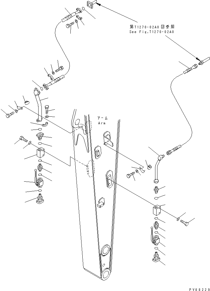 Komatsu parts book diagram for PW150ES-6K S/N K30001-UP: ATTACHMENT LINE (ARM LINE) (FOR 3.0M ARM)(#K30001-K34000)