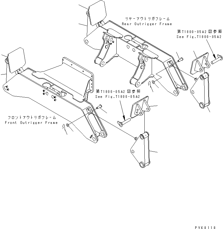 Komatsu parts book diagram for PW150ES-6K S/N K30001-UP: LEG (FOR FOUR OUTRIGGER)