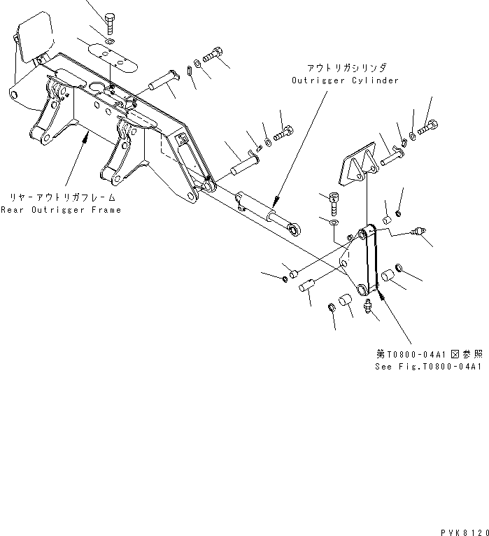 Komatsu parts book diagram for PW150ES-6K S/N K30001-UP: OUTRIGGER PIN (FOR REAR OUTRIGGER)