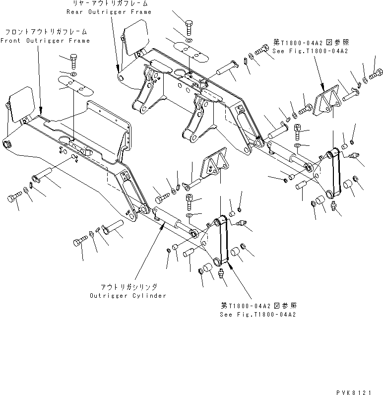 Komatsu parts book diagram for PW150ES-6K S/N K30001-UP: OUTRIGGER PIN (FOR FOUR OUTRIGGER)