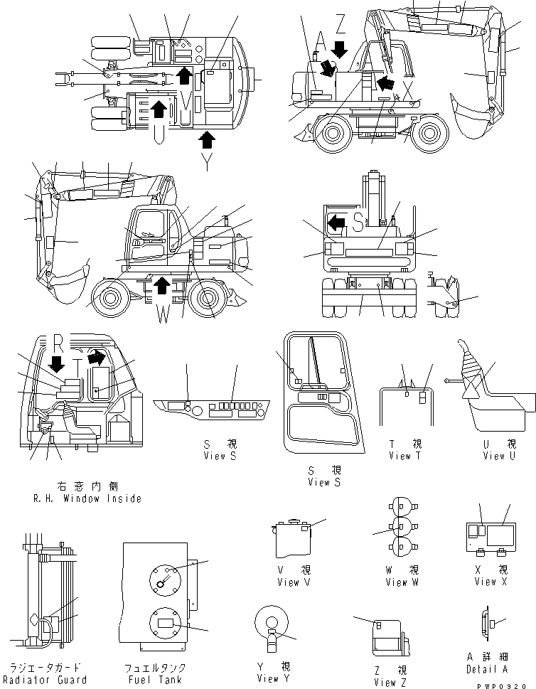 Komatsu parts book diagram for PW150ES-6K S/N K30001-UP: MARK AND PLATES (ITALIAN)(#K34001-)