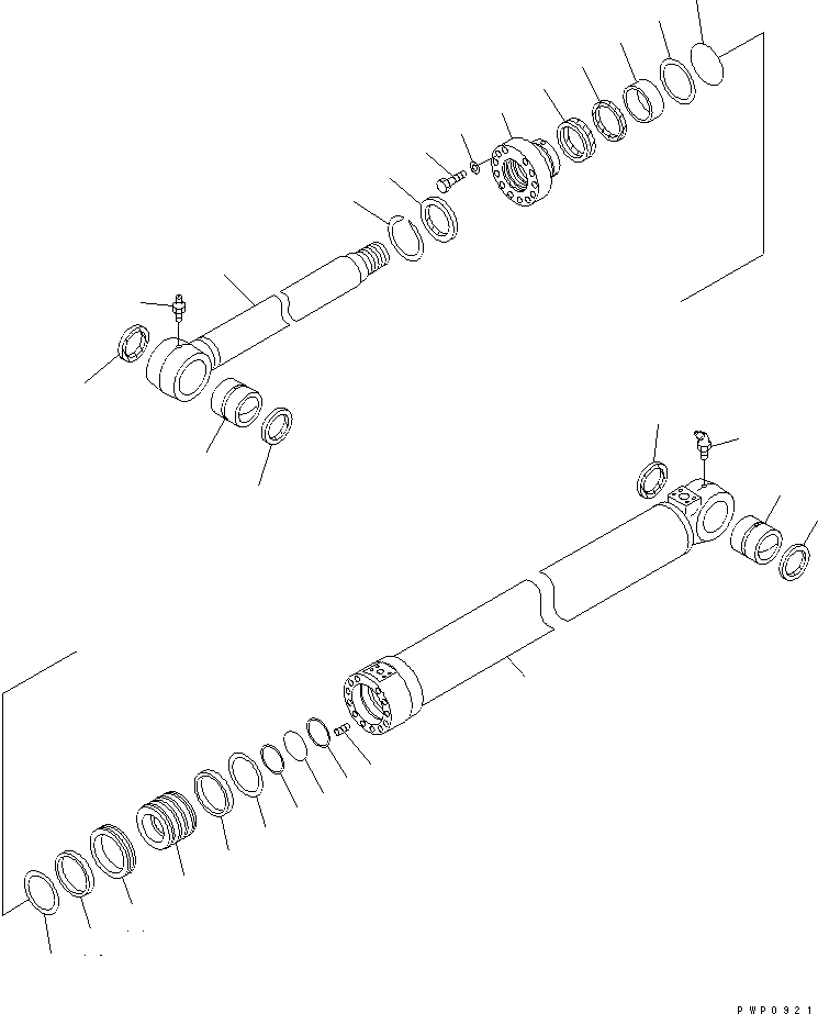 Komatsu parts book diagram for PW150ES-6K S/N K30001-UP: BOOM CYLINDER (INNER PARTS) (FOR 1-PIECE BOOM)