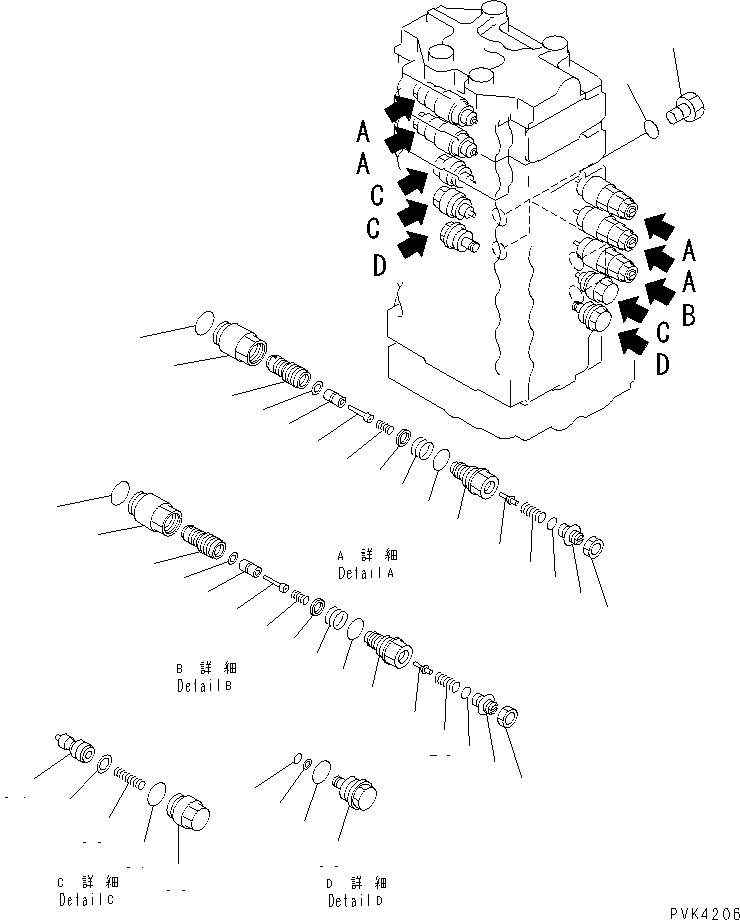Komatsu parts book diagram for PW150ES-6K S/N K30001-UP: MAIN VALVE (8/12)