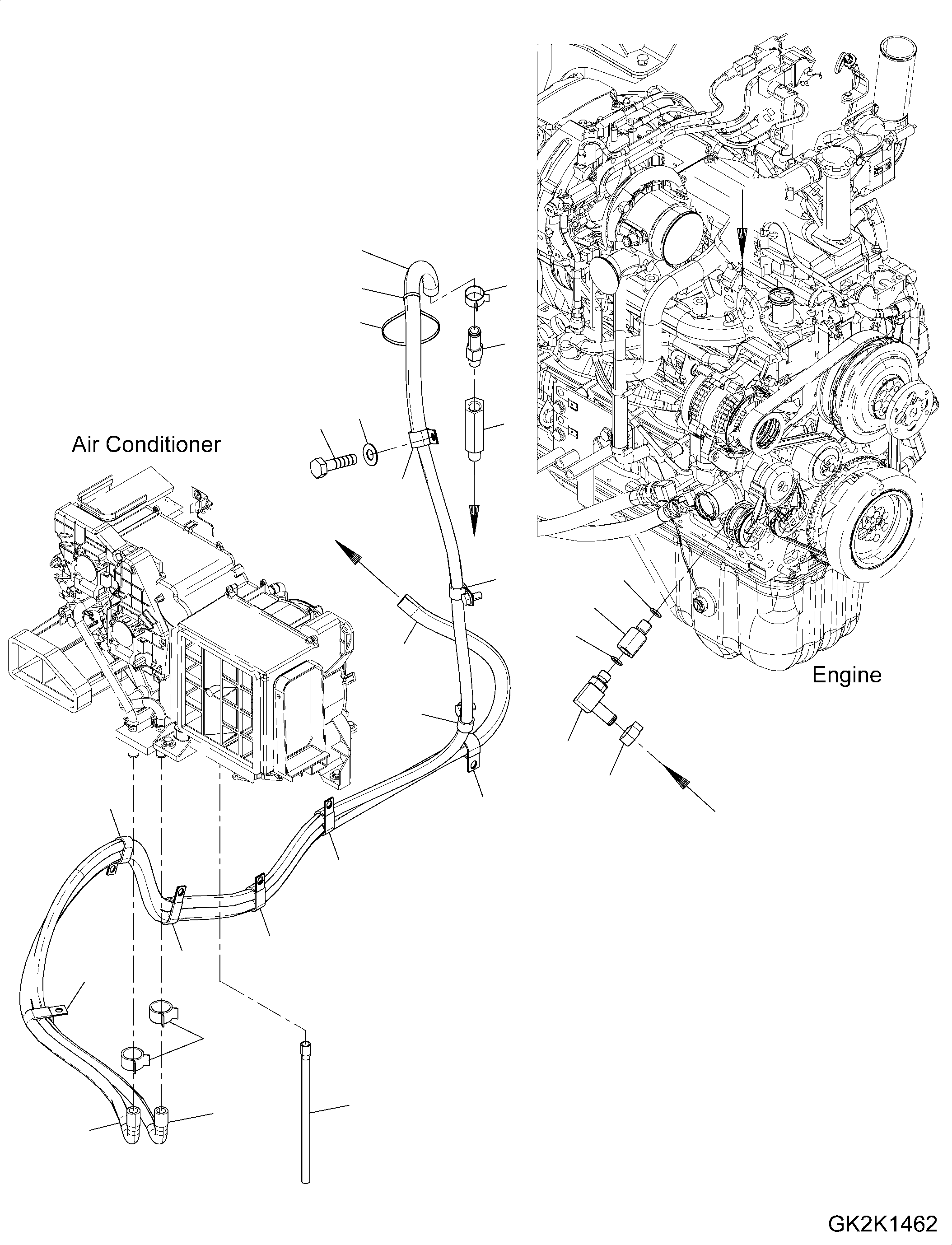 Excavators Komatsu / PW180-10 S/N H60051-UP(PW18010H) / Air Conditioner, Heater Piping Mounting(K015005 : K0700-001005)