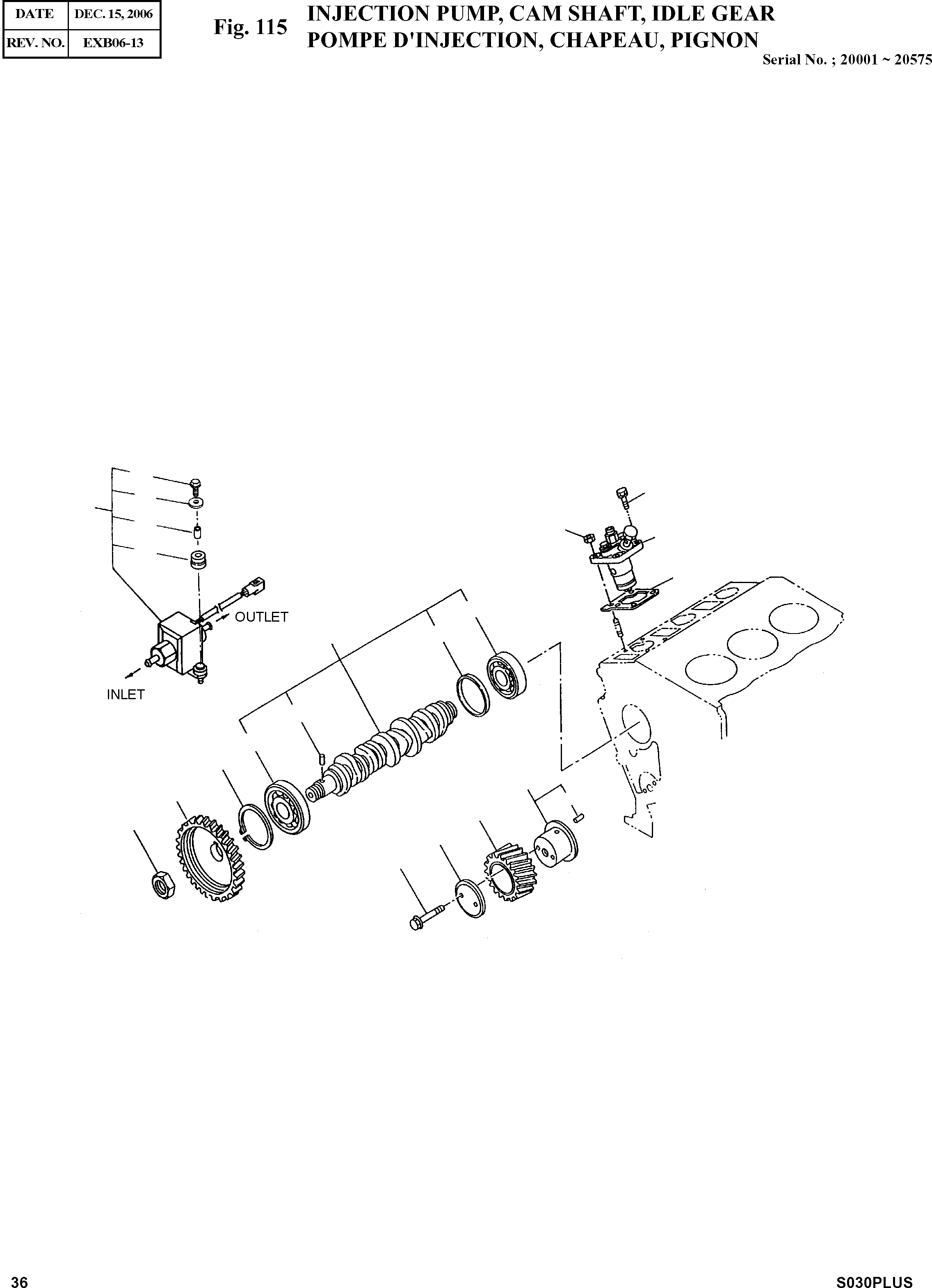Other: DOOSAN-DAEWOO / SOLAR 030PLUS (S/N. 20001 ~ )(S030p-c) / INJECTION PUMP. CAM SHAFT. IDLE GEAR(115 : 115)