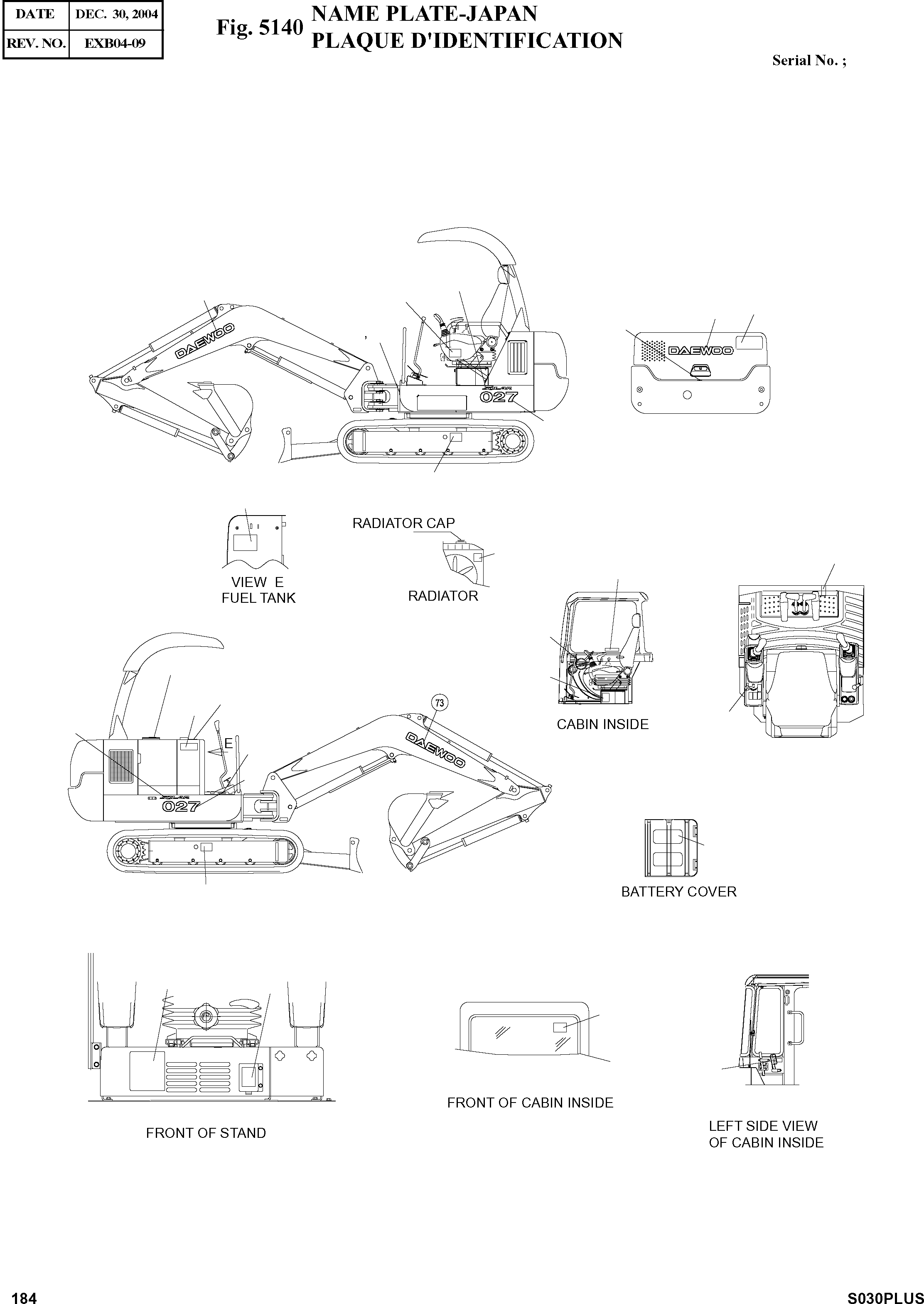 Other: DOOSAN-DAEWOO / SOLAR 030PLUS (S/N. 20001 ~ )(S030p-c) / NAME PLATE-JAPAN(5140 : 5140)