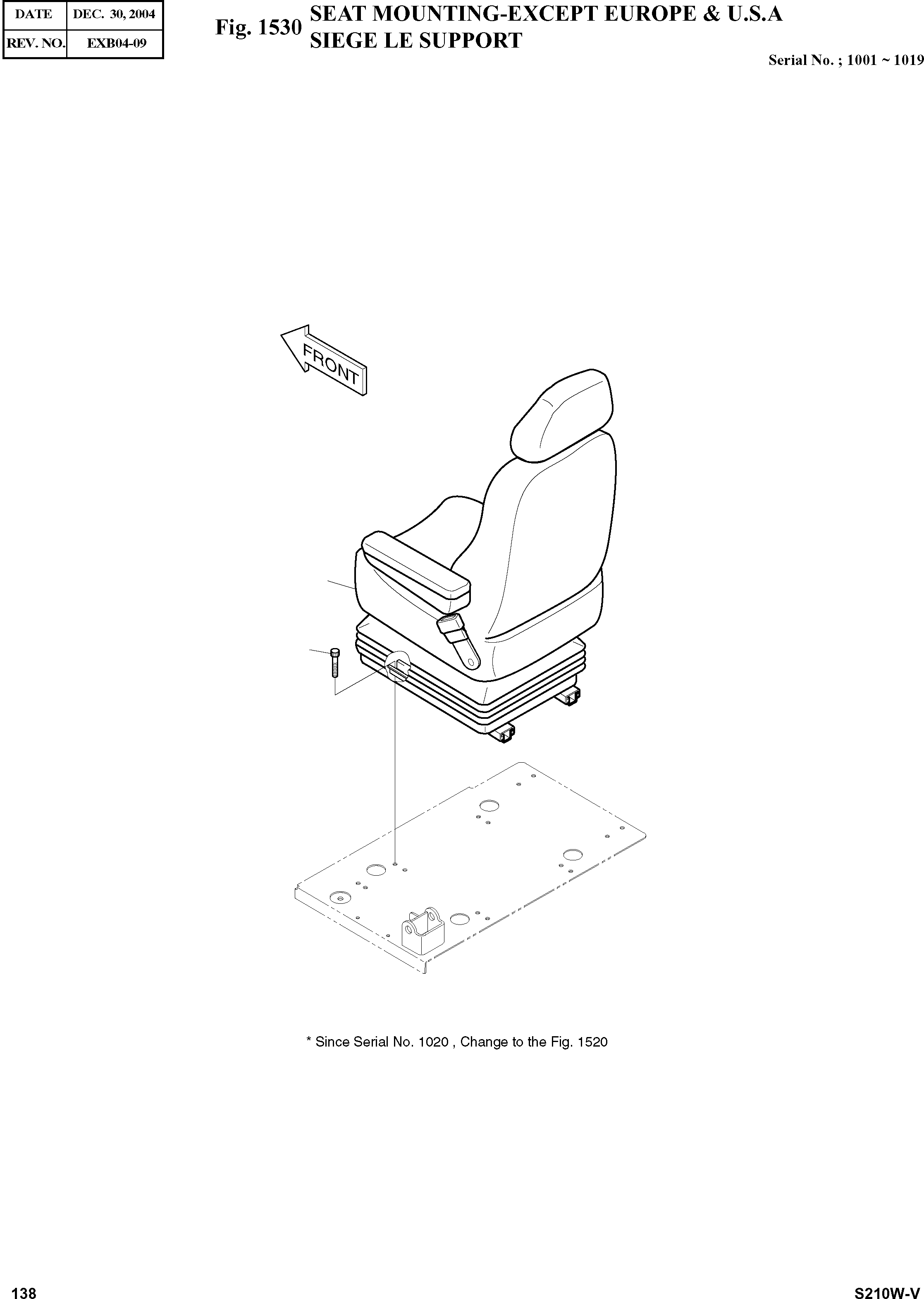Other: DOOSAN-DAEWOO / SOLAR 210W-V(S210w-v) / SEAT MOUNTING-EXCEPT EUROPE & U.S.A(1530 : 1530)