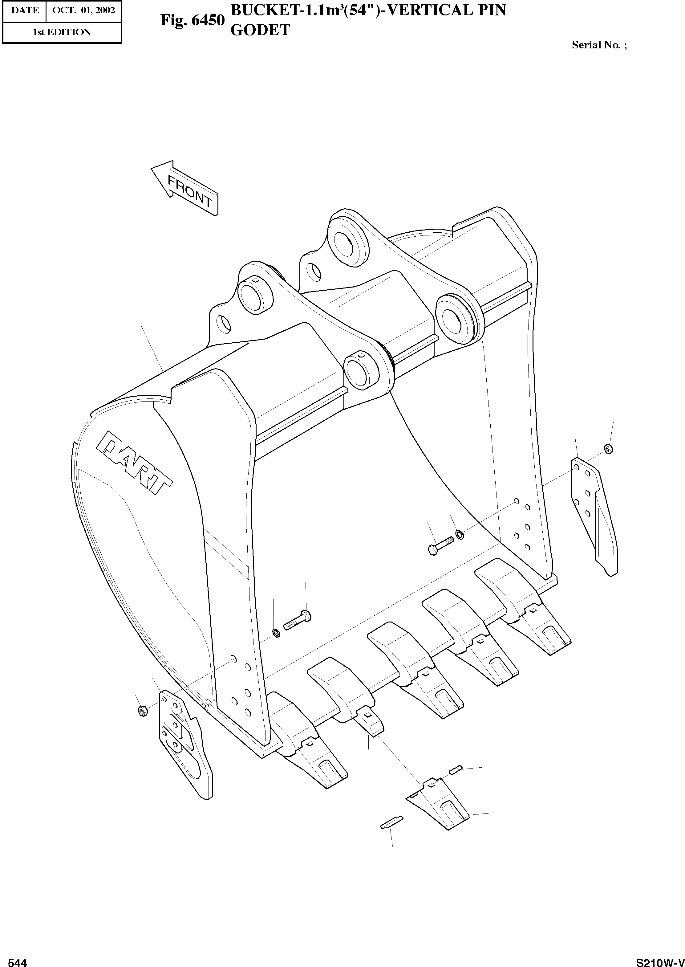 Other: DOOSAN-DAEWOO / SOLAR 210W-V(S210w-v) / BUCKET-1.1§©(54")-VERTICAL PIN(6450 : 6450)