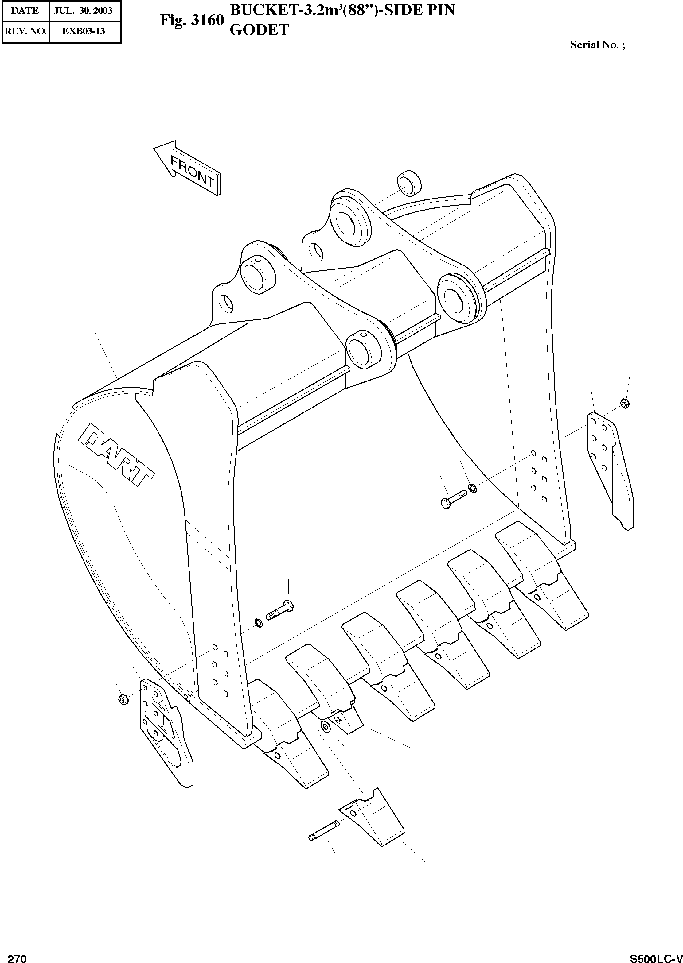 Other: DOOSAN-DAEWOO / SOLAR 500LC-V(S500LC-V) / BUCKET-3.2§©(88")-SIDE PIN(3160 : 3160)